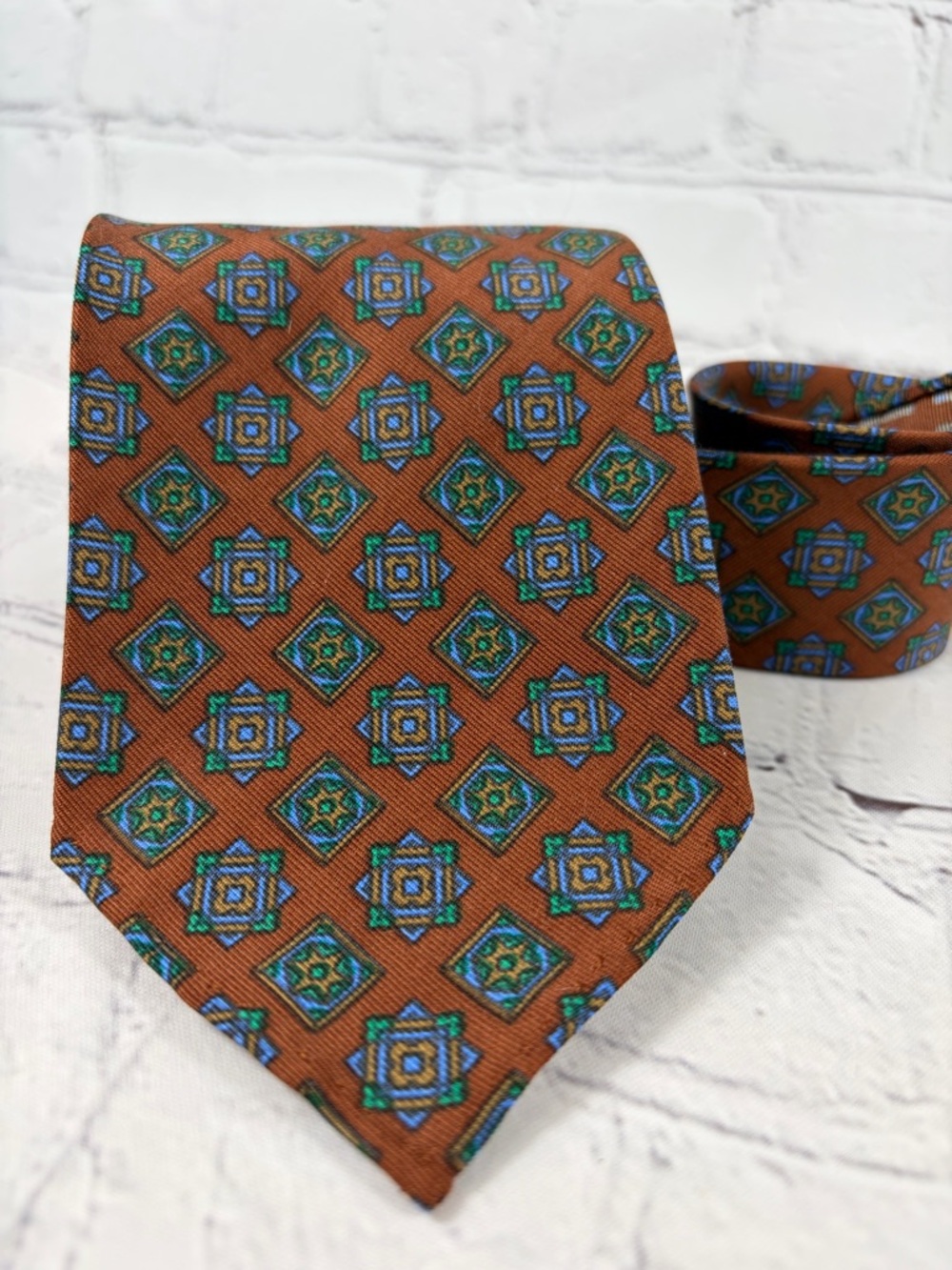 Passaggio Cravatte Vintage Silk Tie Brown Blue Medallion Made in Italy